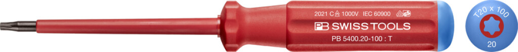 PB 5400.20-100 PB SWISS TOOLS Classic VDE schroevendraaier Torx® T20x100mm, volledig geïsoleerd tot 1000VAC / 1500VDC 