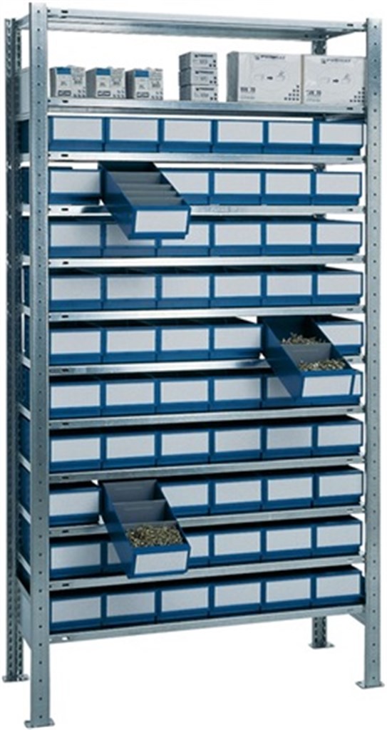 Stellingkast 12 stalen legplanken hoogte 2000 x breedte 1000 x diepte 400 mm uitbreidingsstelling 60 x L 400 mm blauw