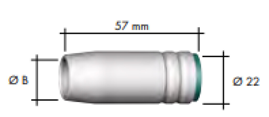 Gasmondstuk cilindrisch NW18 L57mm