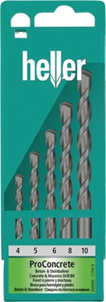 HELLER Beton-/steenboorset ISO5468 d. 4 / 5 / 6 / 8 / 10 mm 5-delig
