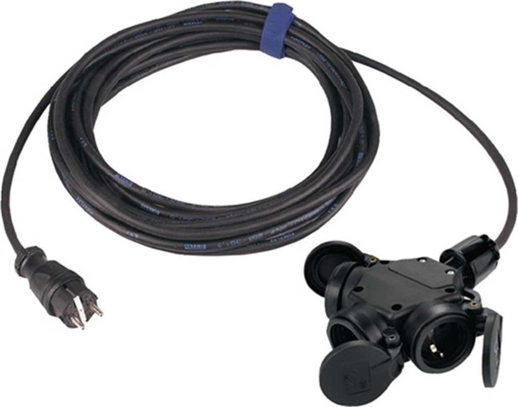 Geaard verlengsnoer 16 A 250 V 3-weg-koppeling zwart IP44