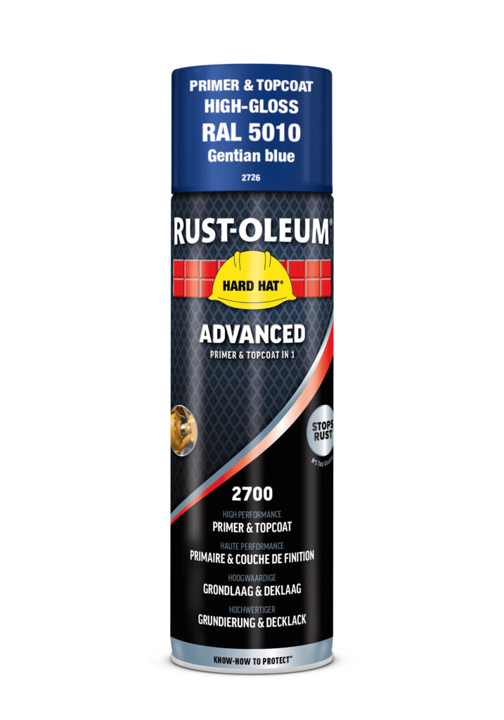 2726 Rust-Oleum Hard Hat Advanced 2 in 1, Gentiaan blauw Ral5010 hoogglans spuitbus 500ml
