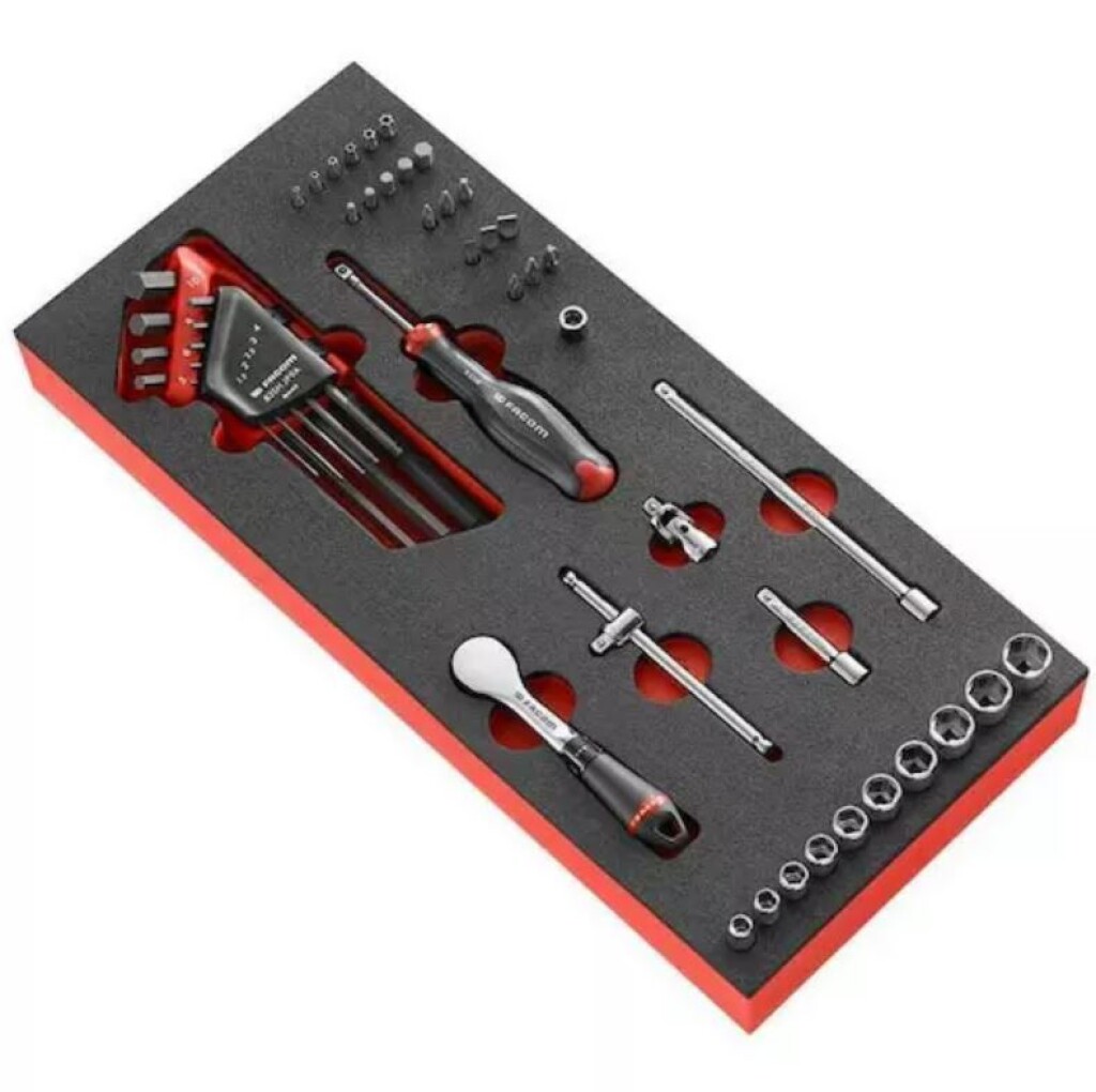 MODM.R181-36PB Facom doppenset, metrische zeskant, foammodule, 46-delig, 1/4" dop + bits