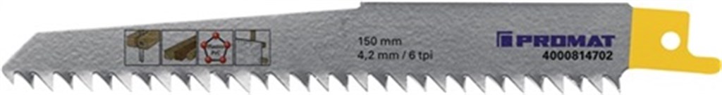 PROMAT Reciprozaagblad lengte 150 mm hout tandverdeling tPI 6 4,2mm gefreesd, getordeerd