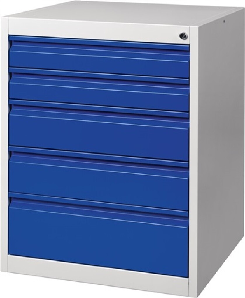 Schuifladekast BK 600 grijs/blauw 5 lade H800xB600xD600mm standaard uittrekbaar