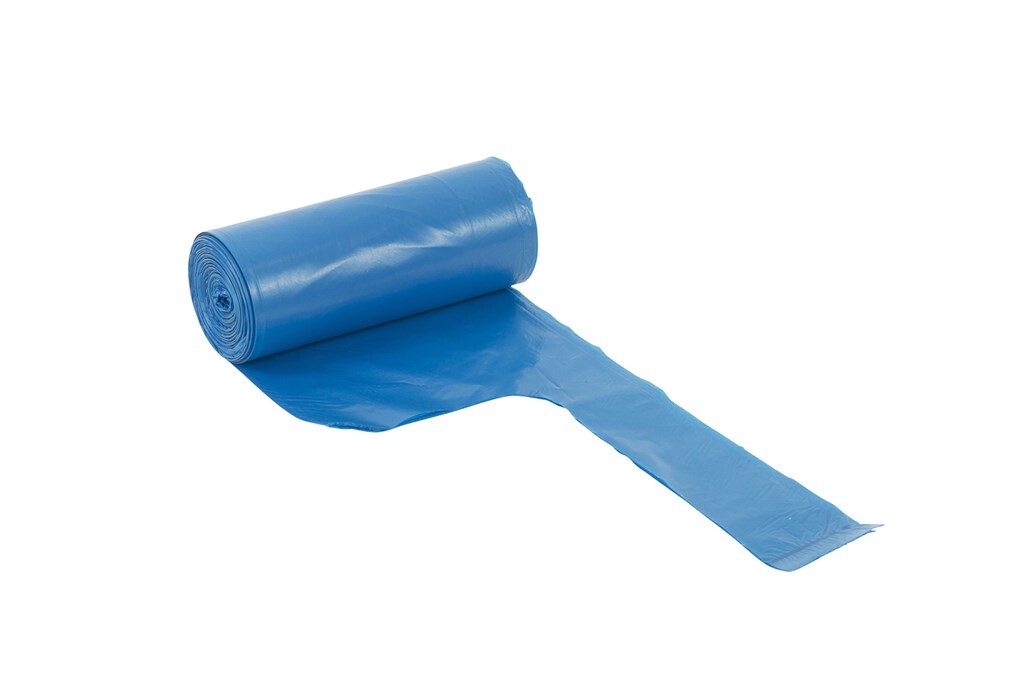 Pedaalemmerzak blauw groot 25 stuks op rol 60x70 cm dikte T15 35 ltr HPDE