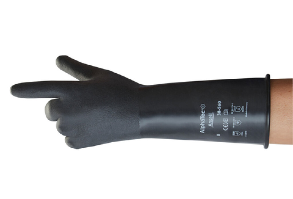 38-560 mt.7 AlphaTec Ansell Handschoenen zwart mt.7 Uitstekende chemische weerstand, ook tegen oplosmiddelen en sterke zuren.