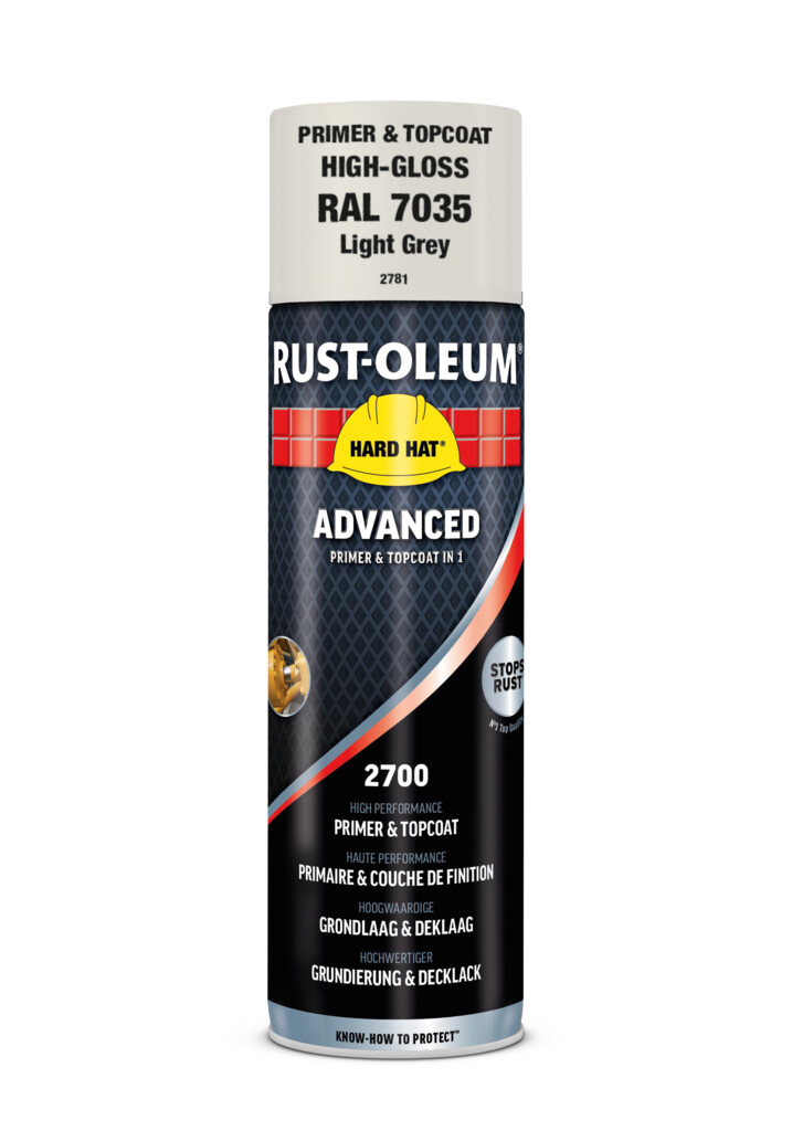 2781 Rust-Oleum Hard Hat Advanced 2 in 1, Licht grijs Ral7035 hoogglans spuitbus 500ml