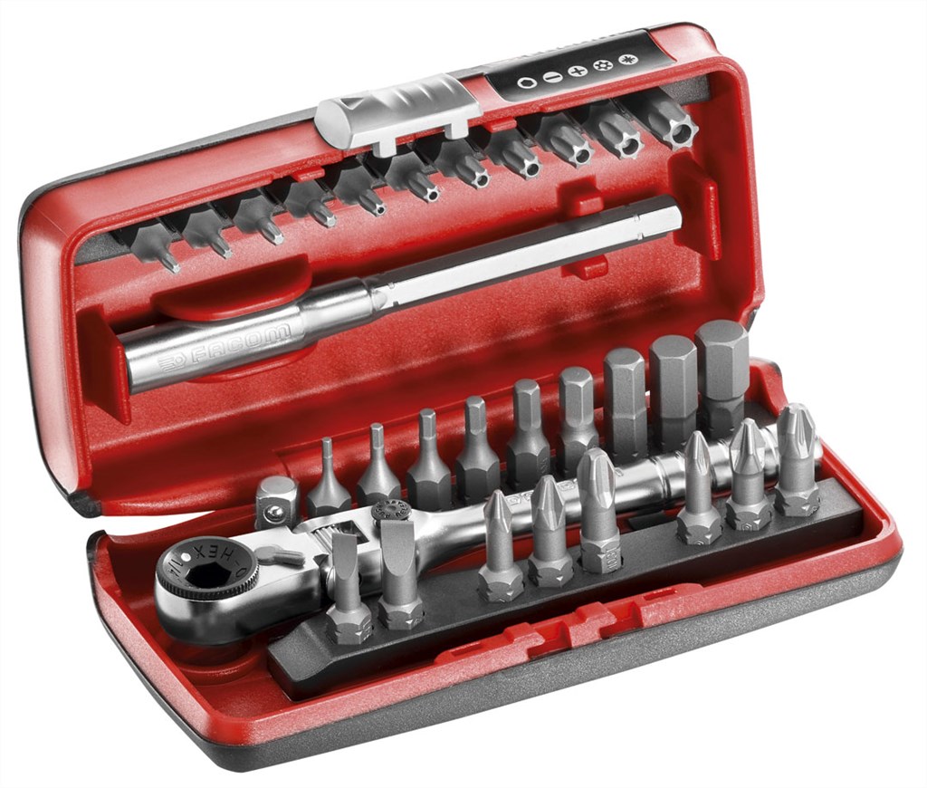 R.180J31PB FACOM Set Vastzetten 1/4'' Met Ratel Met 180° Flexibele Kop, 31• Delig