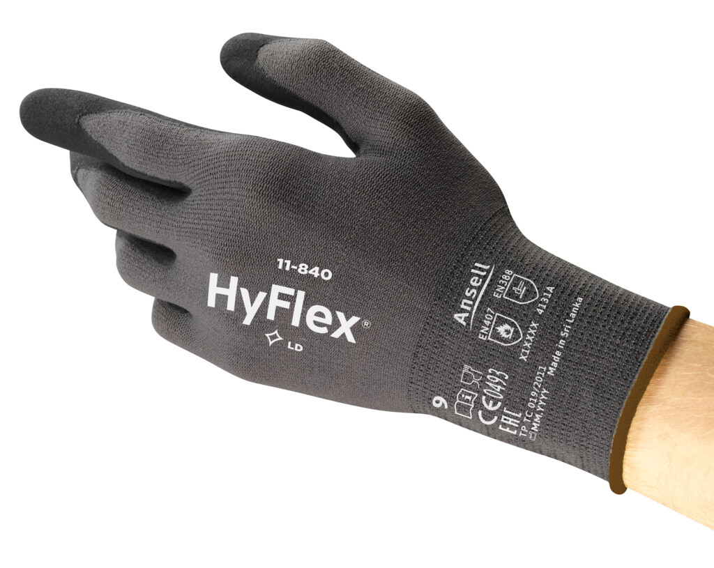 11-840 mt.9 HyFlex Ansell Handschoenen zwart mt.9 Uiterst duurzaam en superieur passend voor nauwkeurige manipulaties in schurende toepassingen (Hitte bestendig tot 100°C)