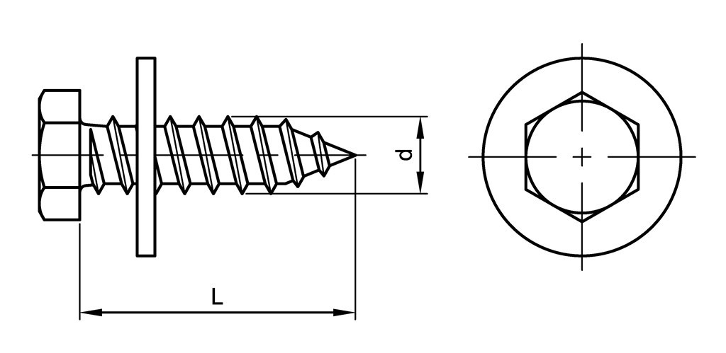 ST6,5x20mm Staal ELVZ Zeskantplaatbout met punt en onverliesbare ring