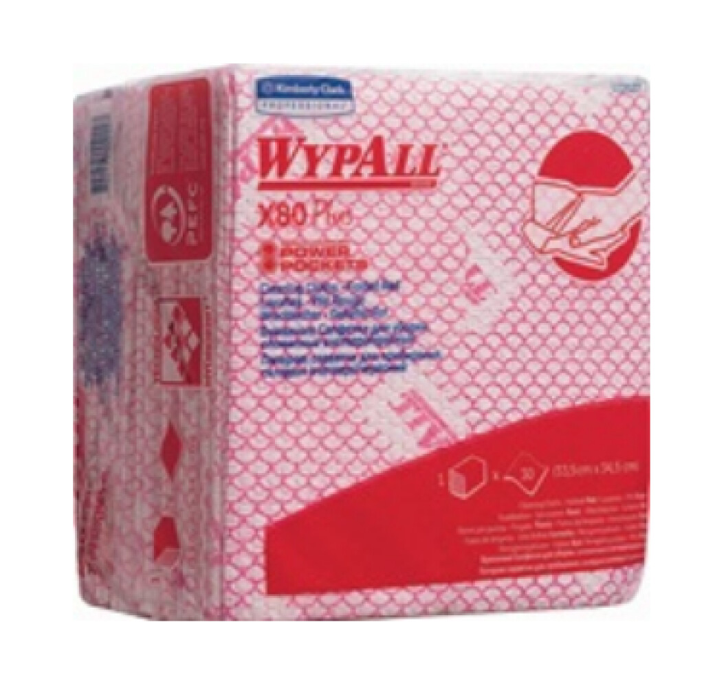DOEKJE WYPALL X80 19127 L350XB340CA. MM1 LAAGS, IN VIEREN GEVOUWEN ROOD 8 ZAKKE