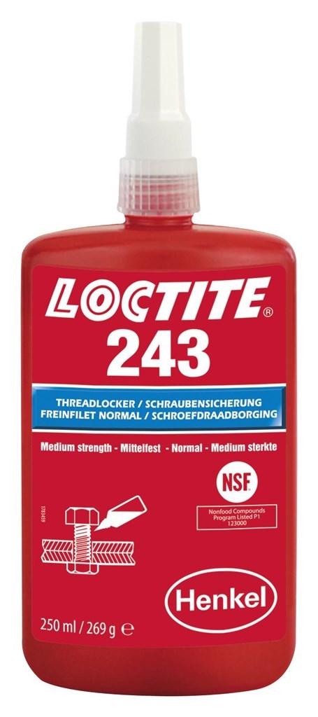 243 Loctite Schroefdraadborging , medium sterkte , algemeen gebruik, 250ml.