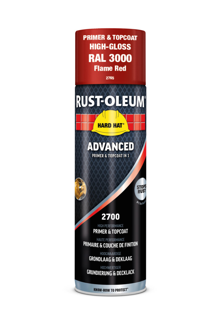 2765 Rust-Oleum Hard Hat Advanced 2 in 1, Vuur rood Ral3000 hoogglans spuitbus 500ml