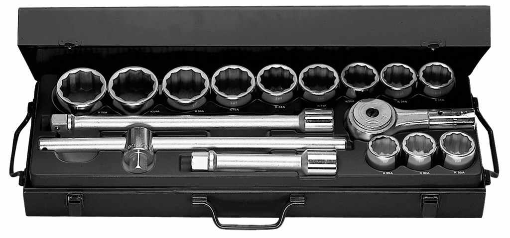 K.432E Facom doppendoos 3/4" 12 kant 30-55mm met ratel en hulpstukken