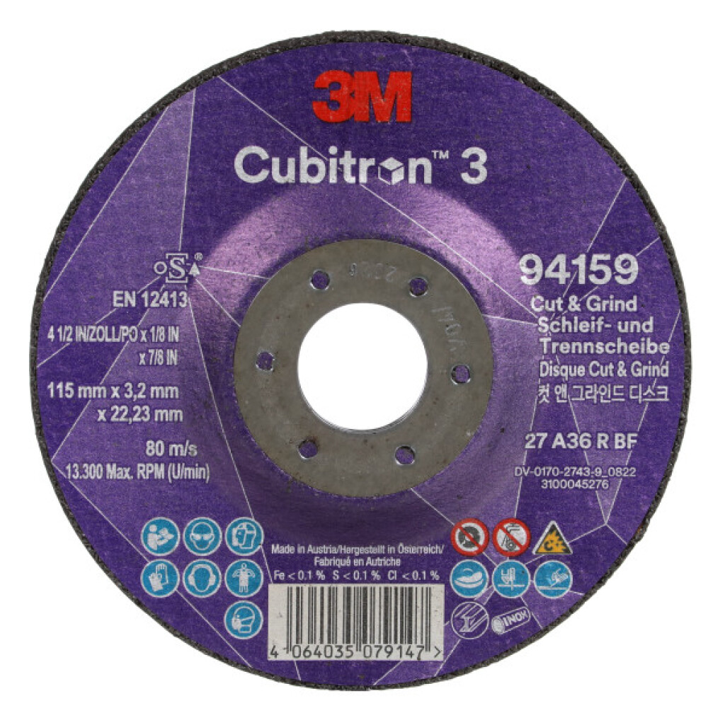 94159 3M Cubitron 3 cut/grind schijf T27 115X3,2X22,23mm 36+ 