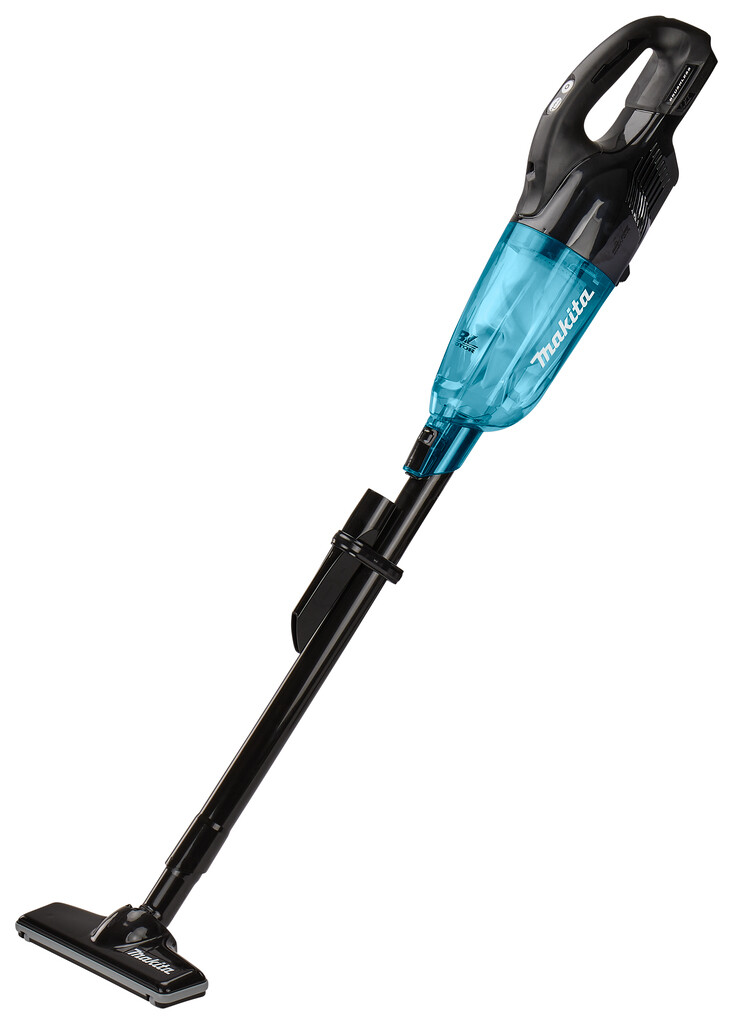 DCL281FZB Makita 18V Steelstofzuiger zwarte uitvoering met blauwe transparante capsule, zonder accu's en lader, in doos