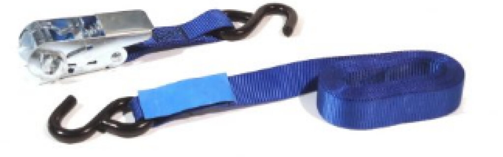 Sjorband 25mm ratel blauw 5m met S-haken zwart