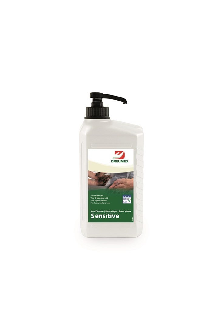 Sensitive Dreumex 1ltr oplosmiddelvrije handreinigingspasta met microkorrel can met pomp