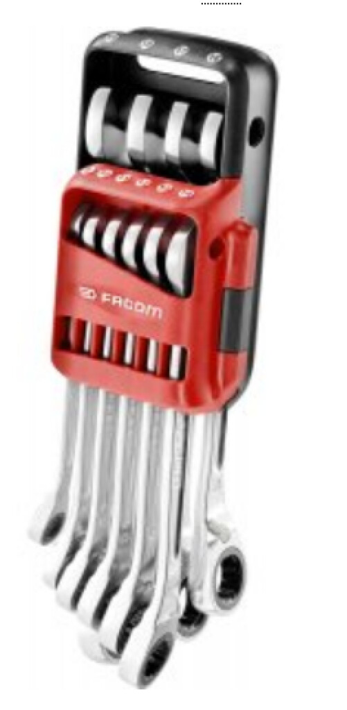 467B.JP10PB Facom set anti slip ringratel-steeksleutels, metrisch, in houder 10 delig 8-19mm
