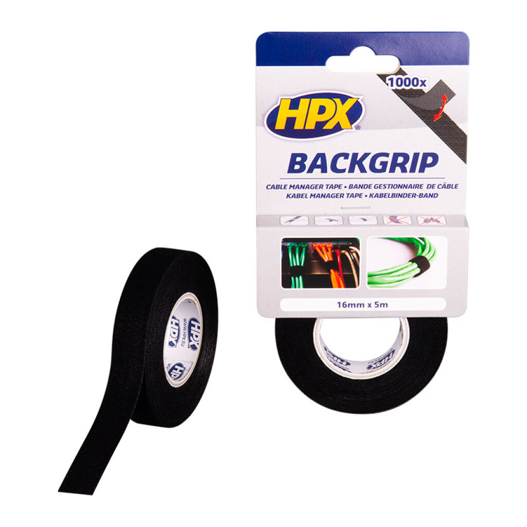 BG1605 HPX Back grip kabelbinderband vlamvertragend zwart 16mmx5m