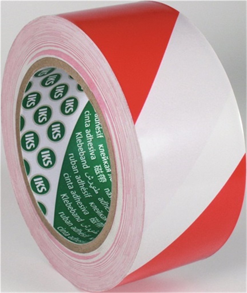 IKS Grondmarkeringstape F33 rood/wit PVC lengte 33 m breedte 50 mm wiel