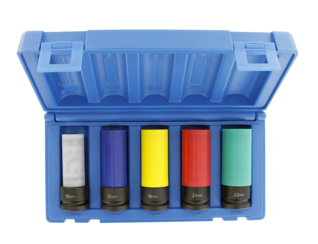 DO611260501 Action Slagdoppenset 1/2"x15 - 17 - 19 - 21 - 22mm 6-kant met kunststofbeschermhuls lang 5-delig