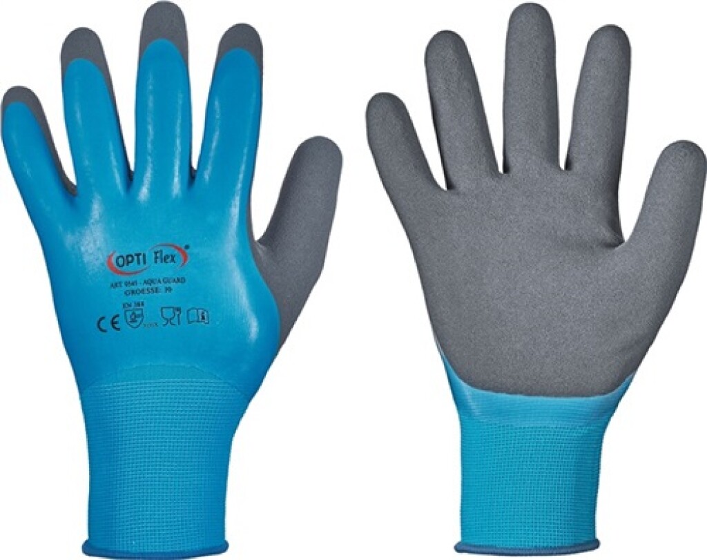 Handschoen Aqua Guard maat 10 blauw polyamide m.latex/latex