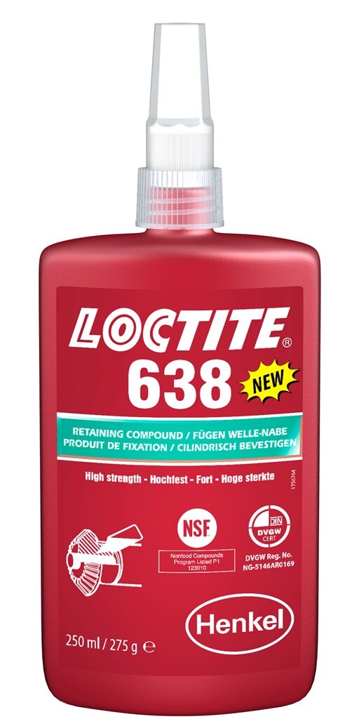 638 Loctite Cilindrische bevestiging, sterk, algemeen gebruik, 250ml.