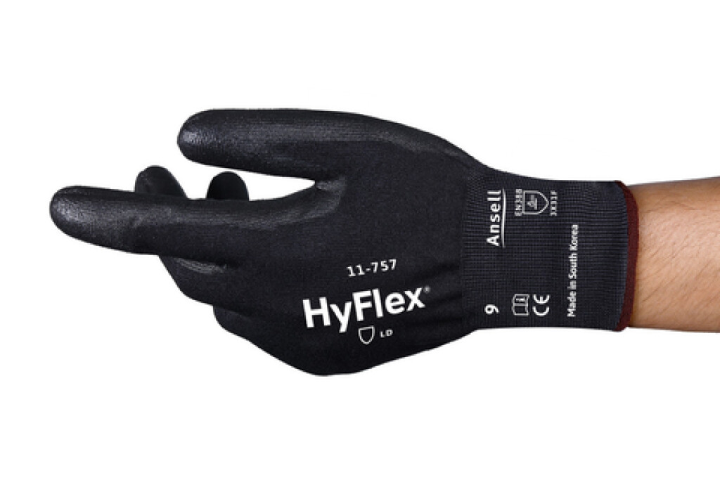 11-757 mt.10 HyFlex Ansell Handschoenen zwart mt.10 licht en dun met ANSI snijweerstandsniveau A7 / ISO-snijbescherming F die geschikt zijn voor touchscreens