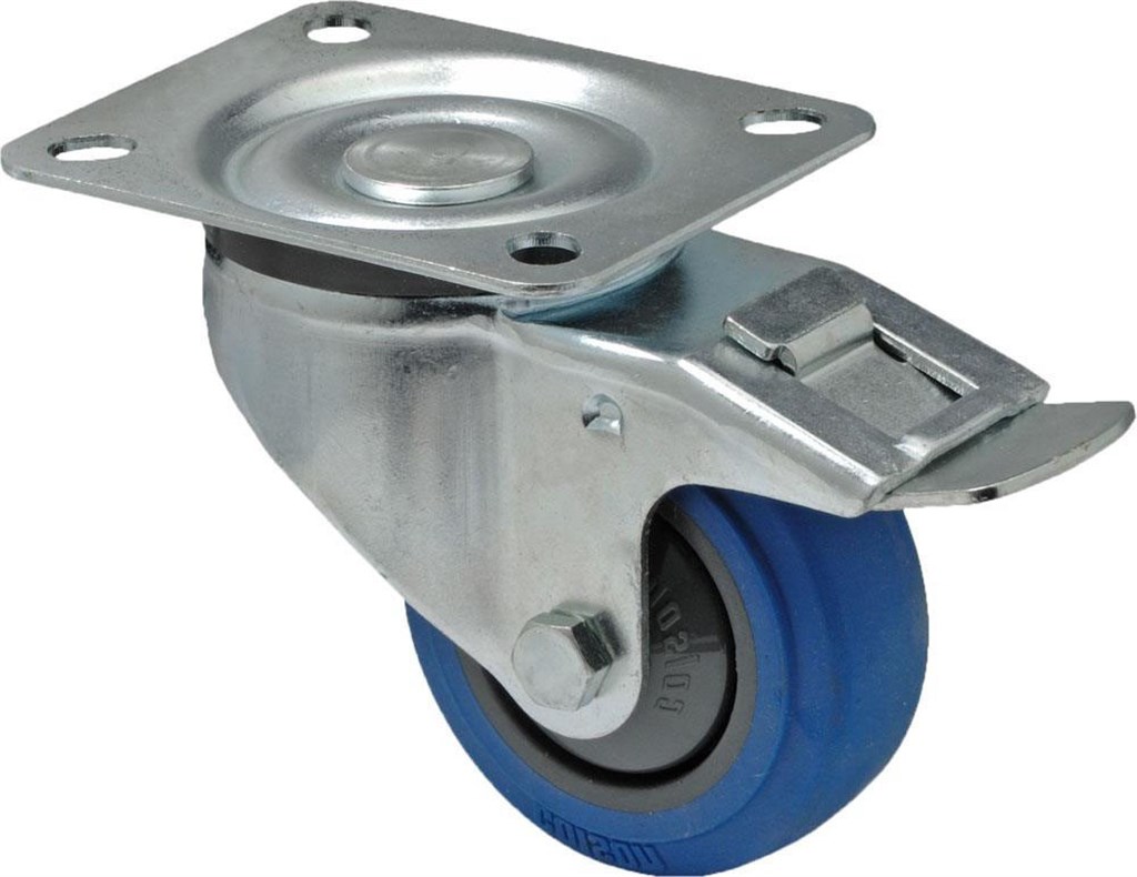 BXPR 0801 5100 Colson Zwenkwiel met rem RVS, Performa blauw rubberband 65 shore A