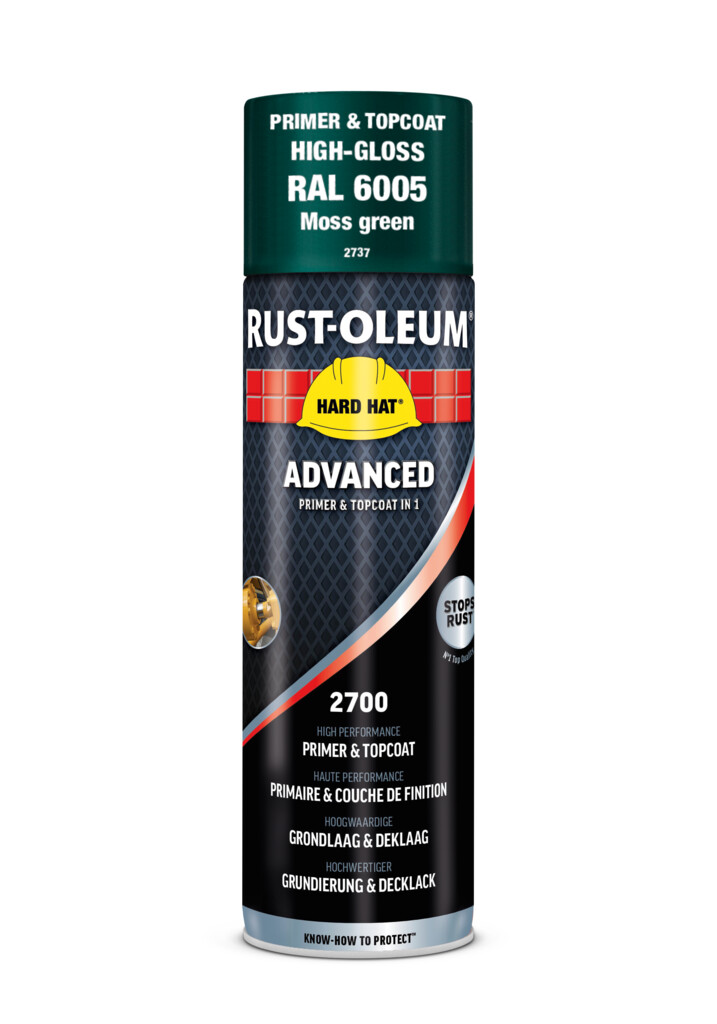 2737 Rust-Oleum Hard Hat Advanced 2 in 1, Mos groen Ral6005 hoogglans spuitbus 500ml