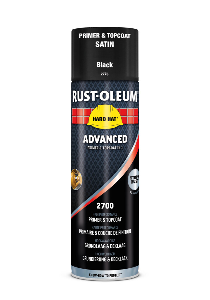 2776 Rust-Oleum Hard Hat Advanced 2 in 1, Git zwart Ral9005 zijdeglansspuitbus 500ml